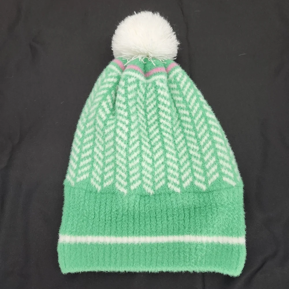 Shiraleah Chicago Womens Beanie Pom Pom Green Pink Soft Winter Ski‎ Aspen Snow